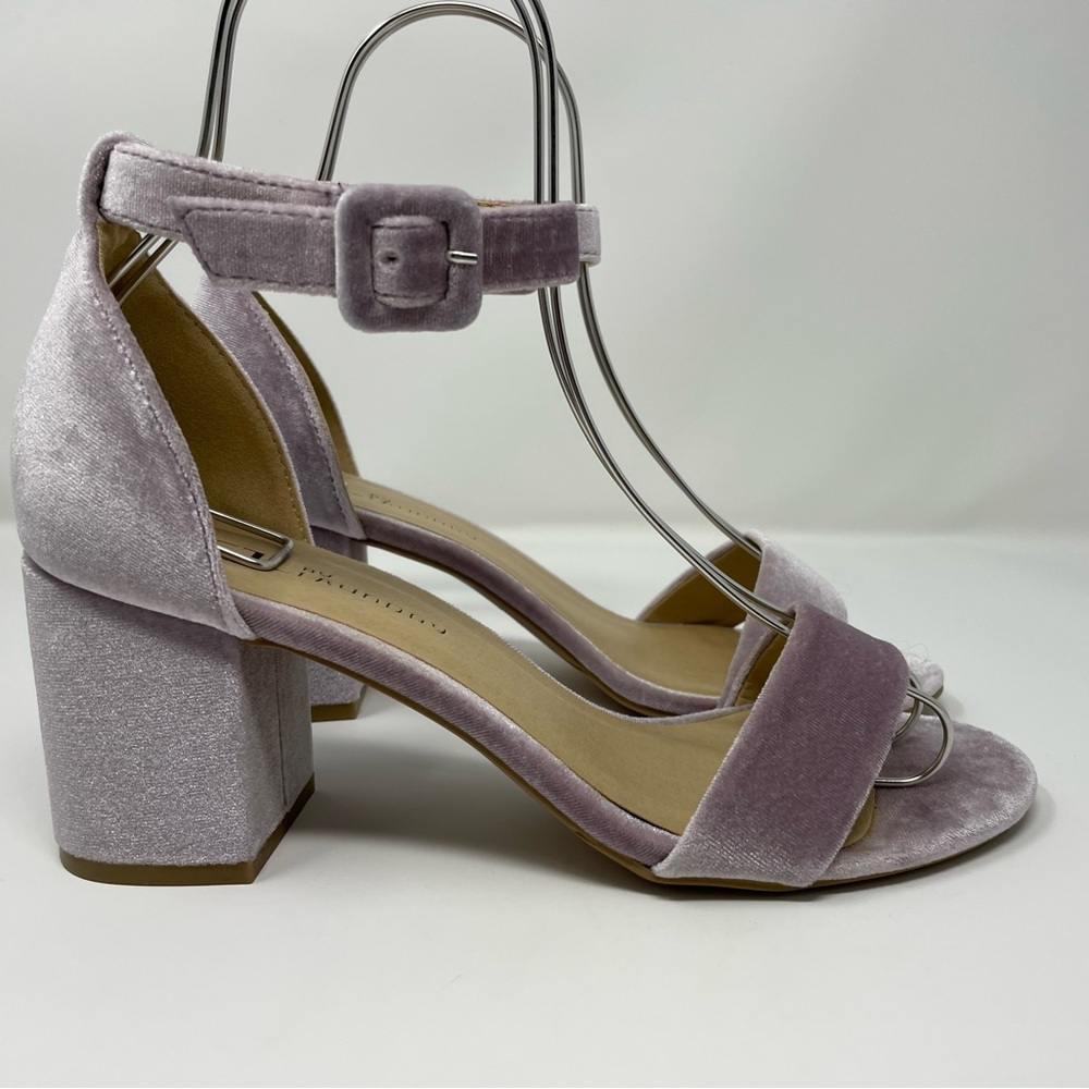 CL by Laundry Jody Light Purple Velvety Stack Heeled Sandals with Ankle Strap